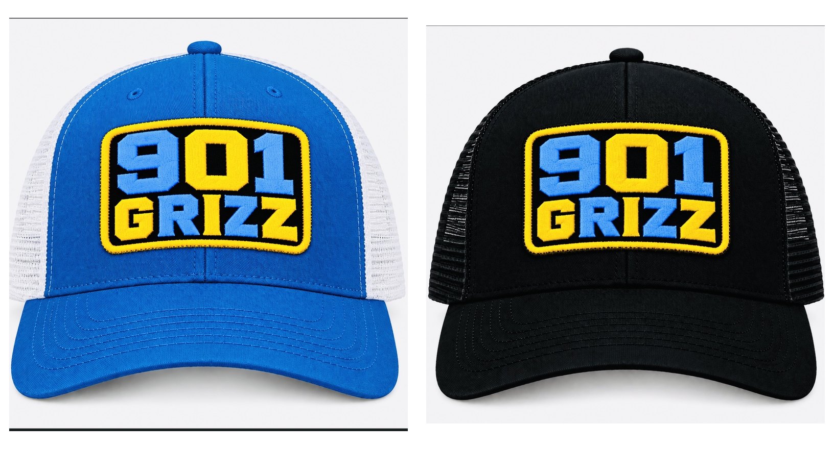The 901 Collection, coming soon: a blue trucker and a black trucker with 901 patches.